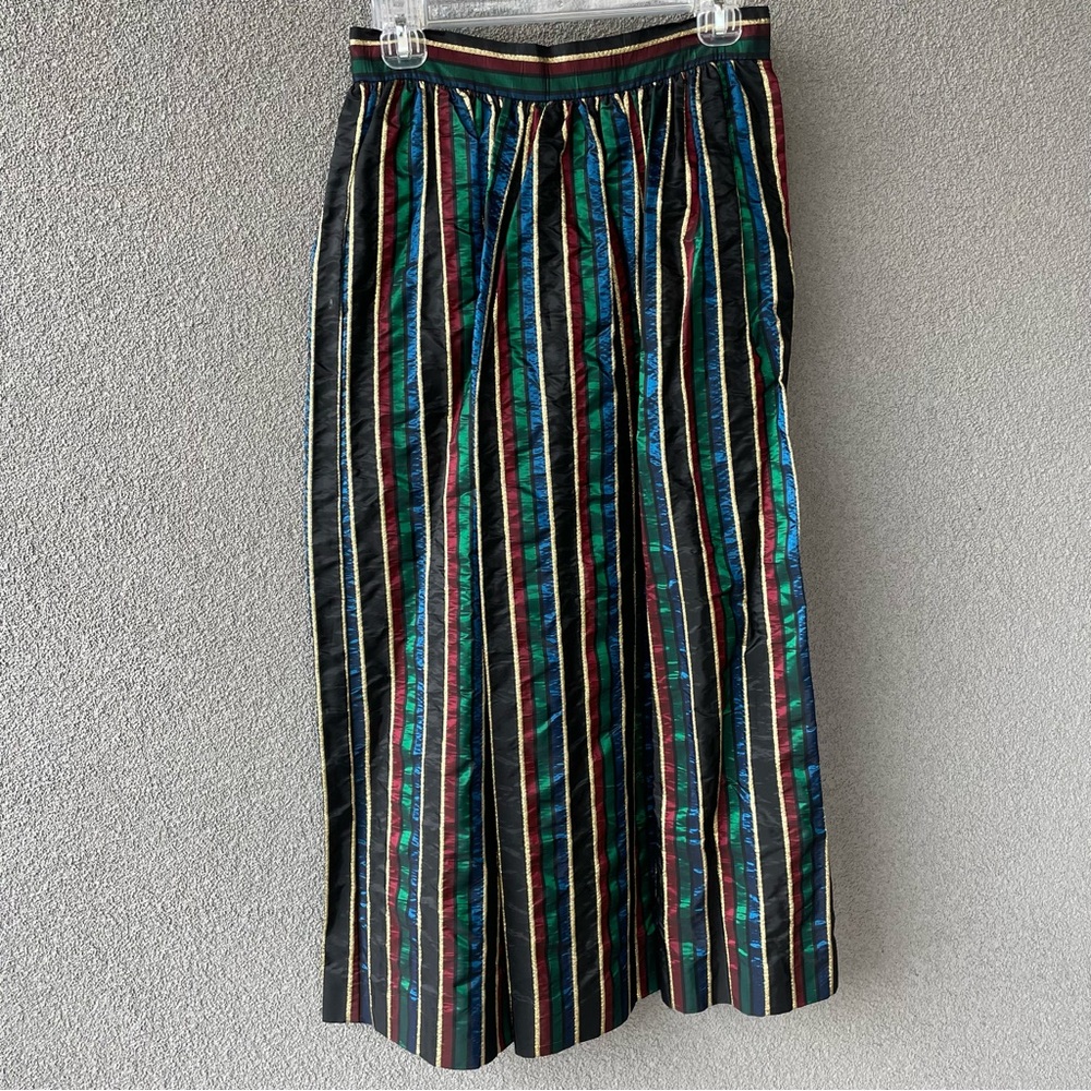 Rainbow MIDI Skirt, Green Gold Blue Red Striped Long Skirt, Talbots Size 6 Skirt